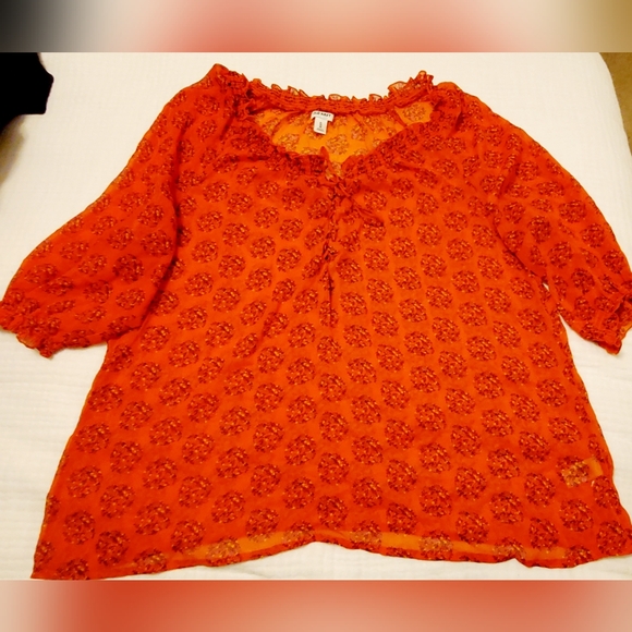 XL RUFFLE COLLAR SHEER FLORAL BLOUSE - Picture 6 of 7